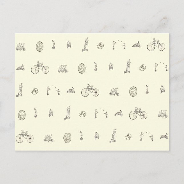 Funny Cyclists Riding Quirky Bicycles Drawing Art Postcard (Front)