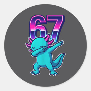 Funny Dabbing Axolotl 67 Meme Retro 80s Girls Boys Classic Round Sticker