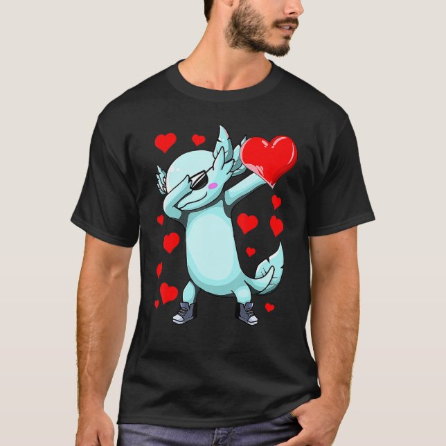 Funny Dabbing Axolotl Heart Valentines Day As Girl T-Shirt (Front)