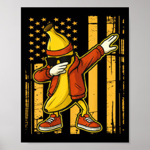 Funny Dabbing Banana Cool Fruit Dab American Flag Poster