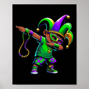 Funny Dabbing Boy Mardi Gras Carnival Parade Boy K Poster