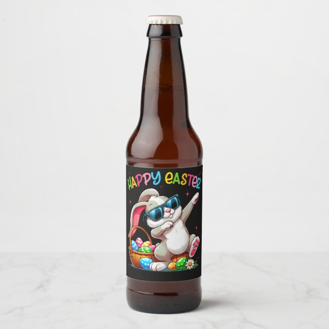 Funny Dabbing Bunny Easter Happy Easter Beer Bottle Label (Front)