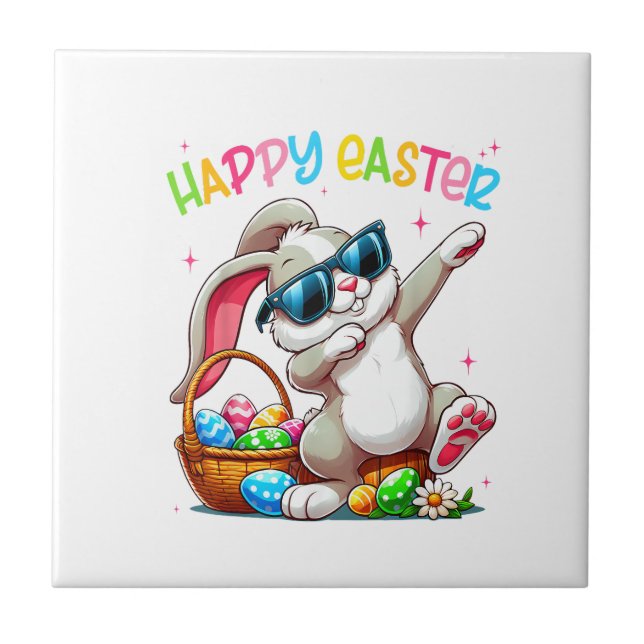 Funny Dabbing Bunny Easter Happy Easter for Boys G Ceramic Tile (Front)
