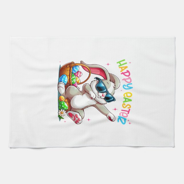 Funny Dabbing Bunny Easter Happy Easter for Boys G Tea Towel (Horizontal)