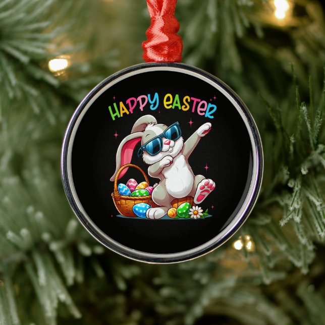 Funny Dabbing Bunny Easter Happy Easter Metal Ornament (Tree)