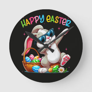 Funny Dabbing Bunny Easter Happy Easter Round Clock