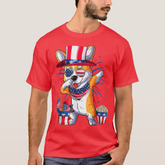 Funny Dabbing Corgi 4th of July Merica Dog USA Ame T-Shirt