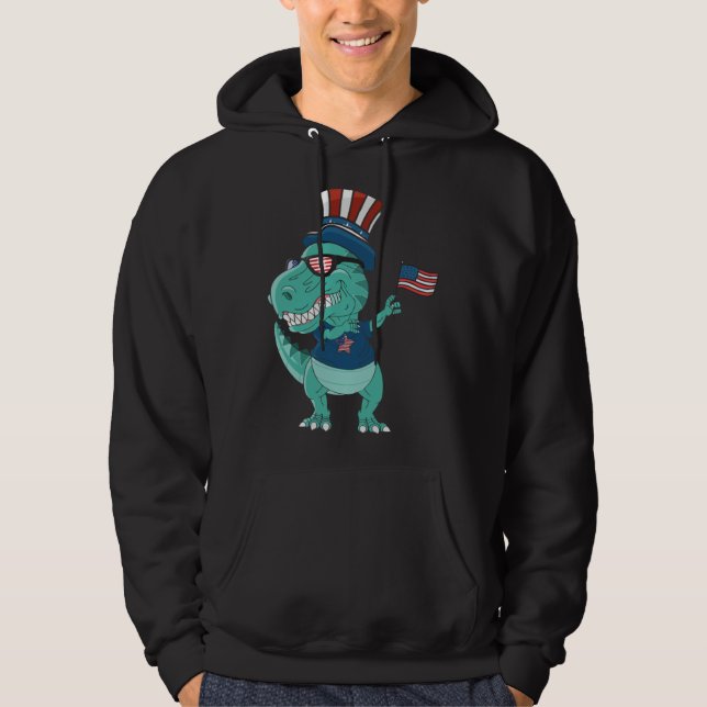 Funny Dabbing Dinosaur 4th July Amerisaurus T Rex  Hoodie (Front)