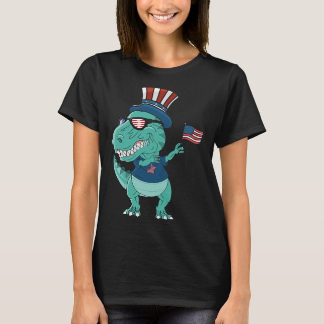 Funny Dabbing Dinosaur 4th July Amerisaurus T Rex  T-Shirt (Front)