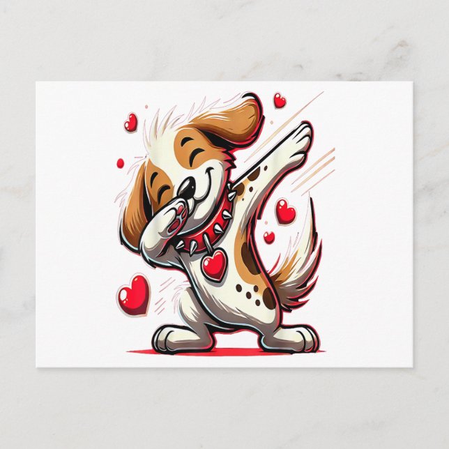 Funny Dabbing Dog Heart Valentine's Day Gifts Boys Postcard (Front)