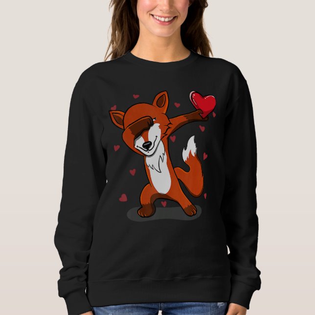 Funny Dabbing Fox Heart Valentine's Day Sweatshirt (Front)