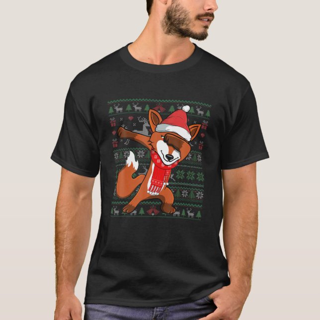 Funny Dabbing Fox Ugly Christmas Sweater Party Cos (Front)