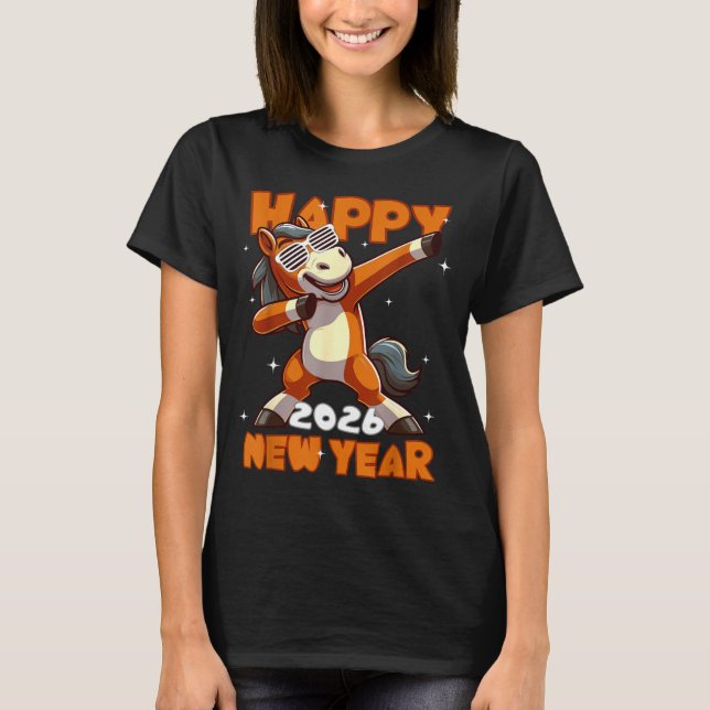 Funny Dabbing Horse Happy Lunar New Year 2026 Year T-Shirt (Front)