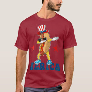 Funny Dabbing Hot Dog July 4th Merica for Kids T-Shirt
