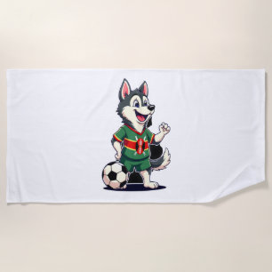 Funny Dabbing Husky Dog Kenya Football - Kenyan Fl Beach Towel