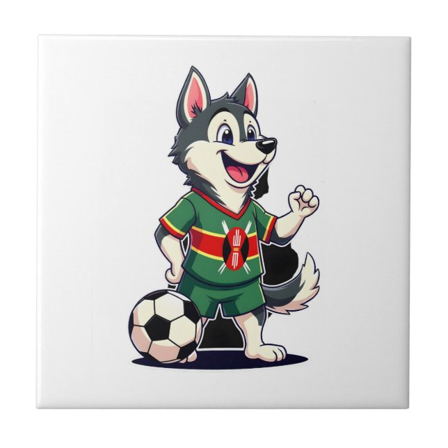Funny Dabbing Husky Dog Kenya Football - Kenyan Fl Ceramic Tile (Front)