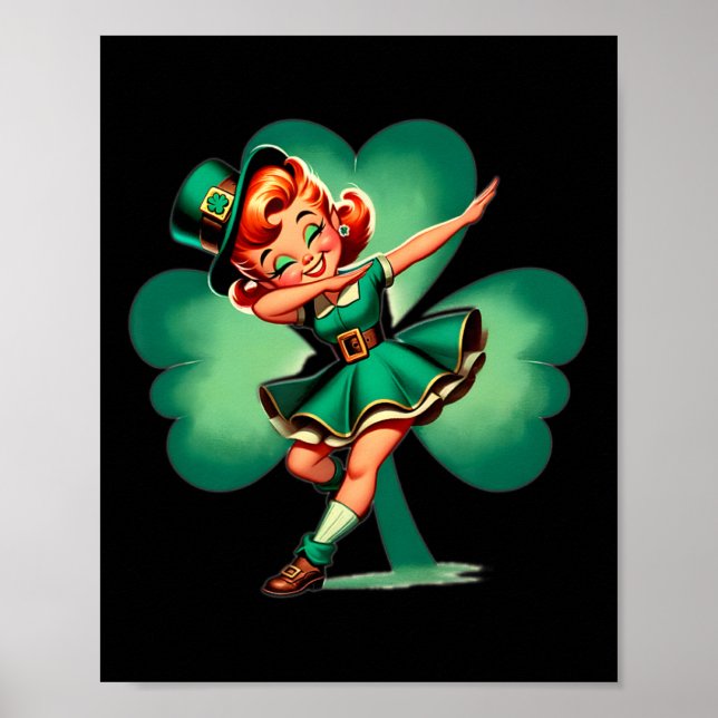 Funny Dabbing Leprechaun Vintage St Patricks Day  Poster (Front)