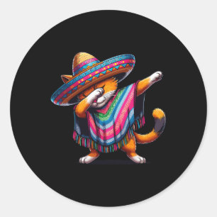 Funny Dabbing Mexican Poncho Sombrero Cat Cinco De Classic Round Sticker
