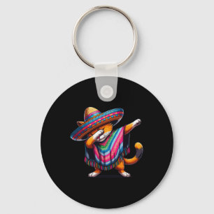Funny Dabbing Mexican Poncho Sombrero Cat Cinco De Key Ring