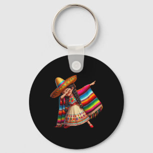 Funny Dabbing Mexican Poncho Sombrero Cinco De May Key Ring