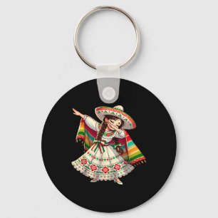 Funny Dabbing Mexican Poncho Sombrero Cinco De May Key Ring