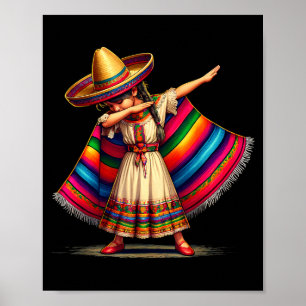 Funny Dabbing Mexican Poncho Sombrero Cinco De May Poster