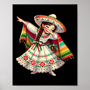 Funny Dabbing Mexican Poncho Sombrero Cinco De May Poster