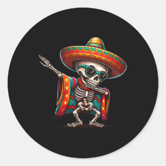 Funny Dabbing Mexican Skeleton Poncho Cinco De May Classic Round Sticker
