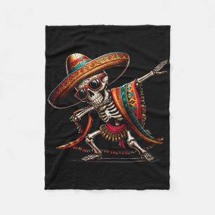 Funny Dabbing Mexican Skeleton Poncho Cinco De May Fleece Blanket