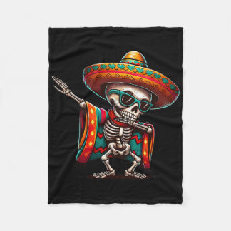 Funny Dabbing Mexican Skeleton Poncho Cinco De May Fleece Blanket