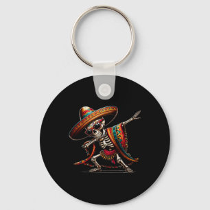 Funny Dabbing Mexican Skeleton Poncho Cinco De May Key Ring