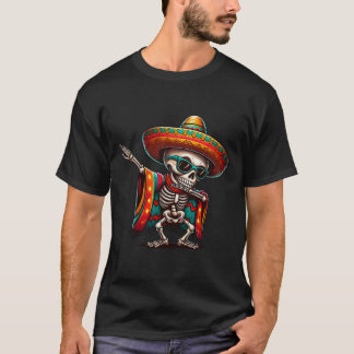 Funny Dabbing Mexican Skeleton Poncho Cinco De May T-Shirt