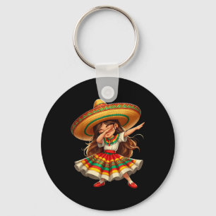Funny Dabbing Mexican Sombrero Cinco De Mayo Girl Key Ring