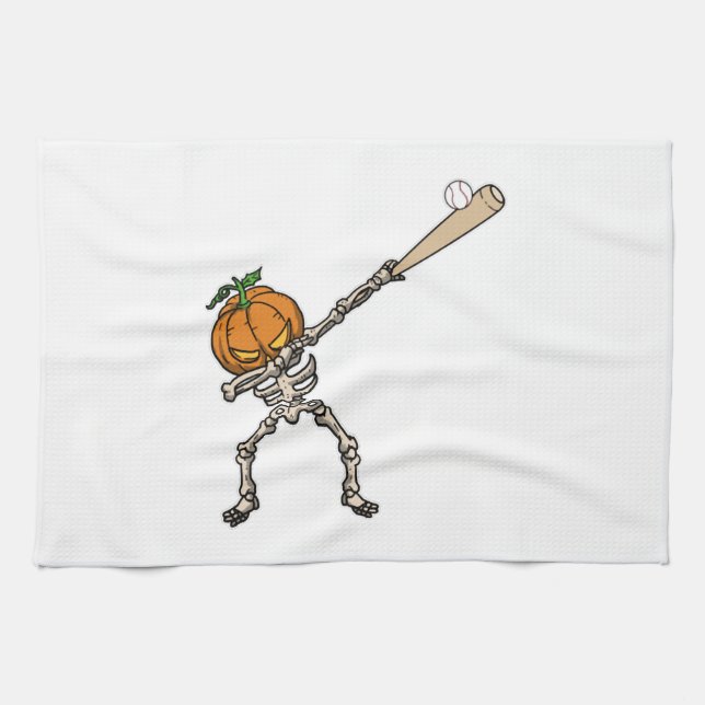 Funny Dabbing Pumpkin Head Baseball Gift Idea Tea Towel (Horizontal)