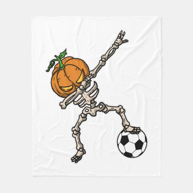 Funny Dabbing Pumpkin Head Soccer Gift Idea Fleece Blanket (Front)