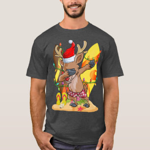 Funny Dabbing Reindeer Hawaii Summer Merry Christm T-Shirt