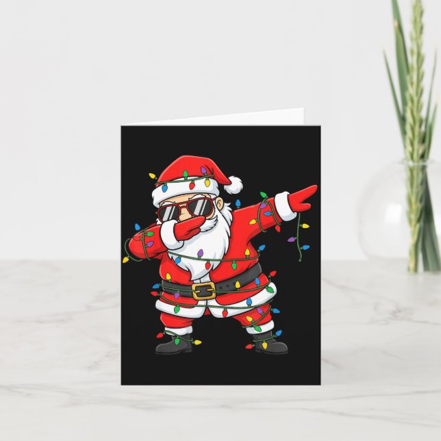 Funny Dabbing Santa Xmas Lights Men Boys Girls Chr Card (Front)