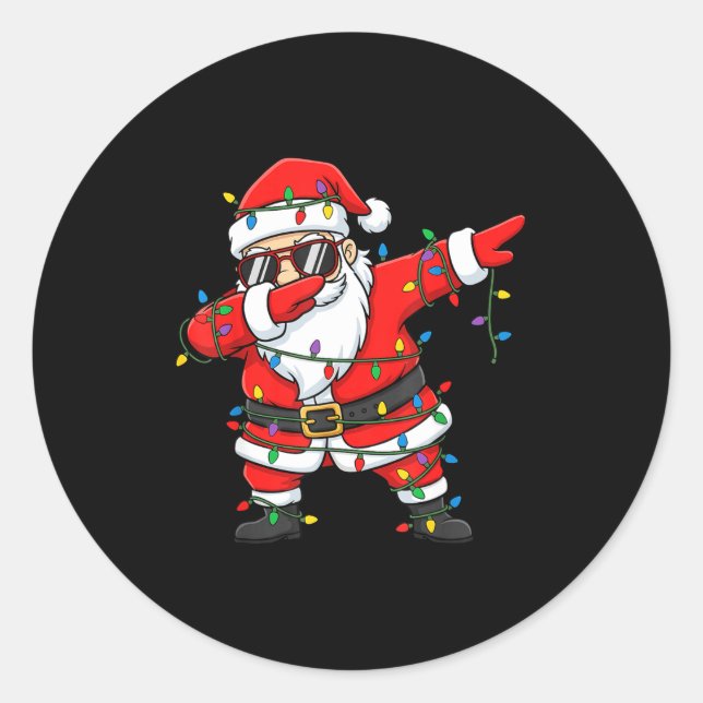 Funny Dabbing Santa Xmas Lights Men Boys Girls Chr Classic Round Sticker (Front)