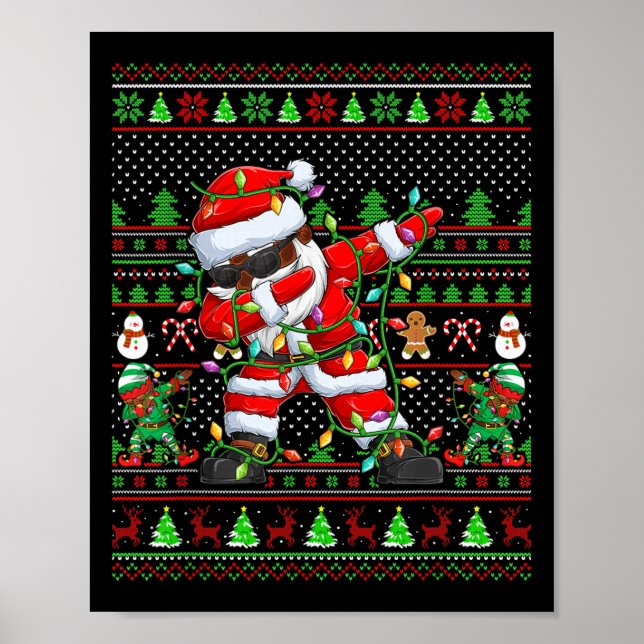 Funny Dabbing Santa Xmas Lights Ugly Christmas Swe Poster (Front)
