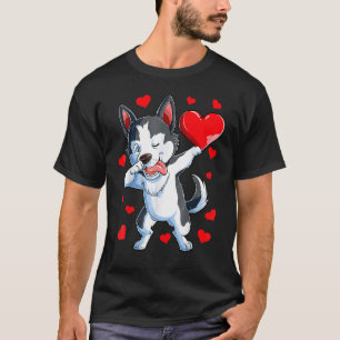 Funny Dabbing Siberian Husky Heart Valentines Day T-Shirt