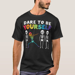 Funny Dabbing Skeleton Proud Lgbt Pride Dare To T-Shirt