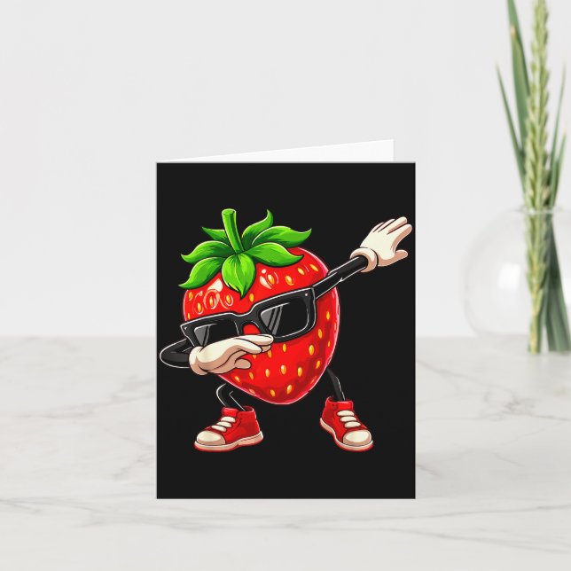 Funny Dabbing Strawberry Summer Fruit Lover Men Wo Card (Front)