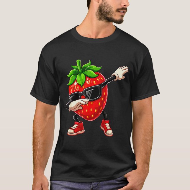Funny Dabbing Strawberry Summer Fruit Lover Men Wo T-Shirt (Front)