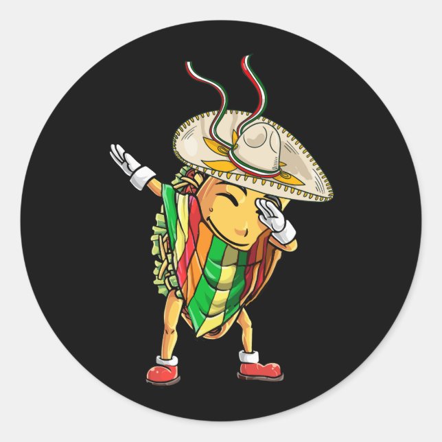 Funny Dabbing Taco Poncho Sombrero Cinco De Mayo F Classic Round Sticker (Front)