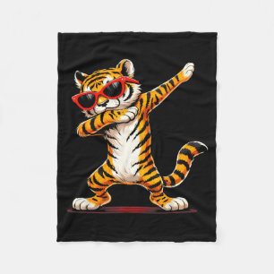 Funny Dabbing Tiger Wearing Sunglasses Cool Tiger Fleece Blanket