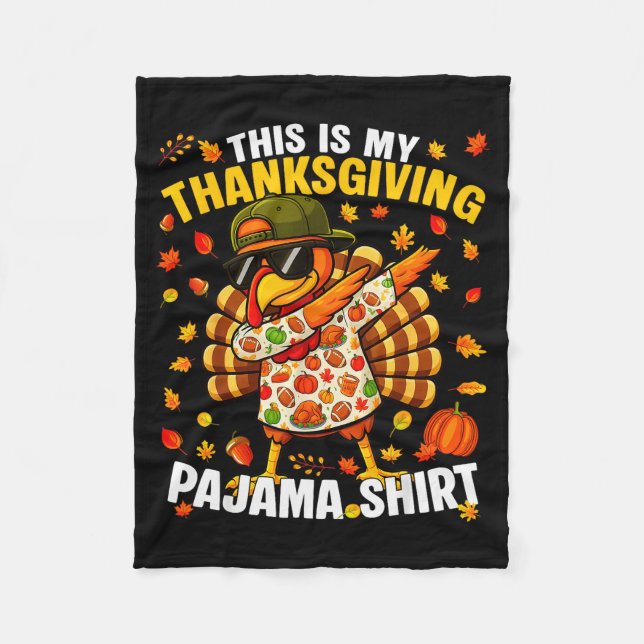 Funny Dabbing Turkey Thanksgiving Pyjamas Pjs Srts Fleece Blanket (Front)