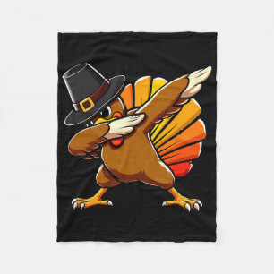 Funny Dabbing Turkey Thanksgiving Turkey Dabbing B Fleece Blanket
