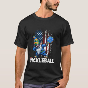 Funny Dabbing US Flag Pickleball Santa Hat Sunglas T-Shirt