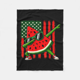 Funny Dabbing Watermelon Usa Flag July 4th Summer Fleece Blanket
