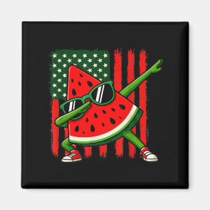 Funny Dabbing Watermelon Usa Flag July 4th Summer Magnet